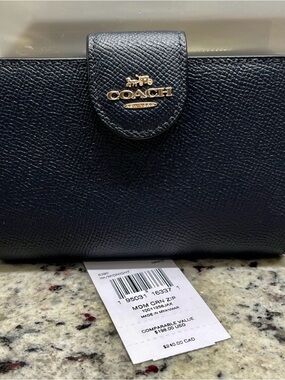Coach Midnight Saffiano Leather Snap Wallet with Gold Logo